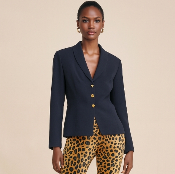 Bicci By Florine Wachter Wool Crepe Peplum Tailored Jacket Black 12 - Picture 1 of 17